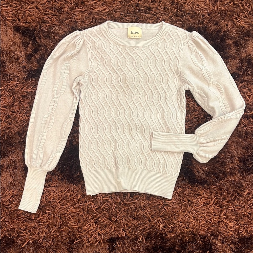 Elle Women's Elegant Cream Cable Knit Sweater-sz not indicated